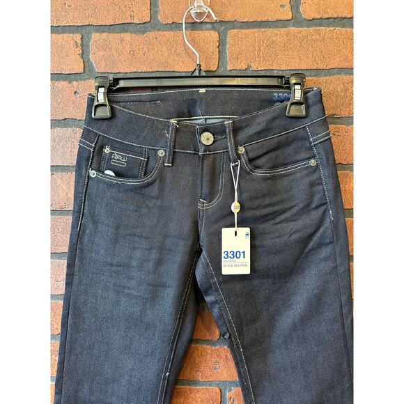 New G-Star Raw Women's Jeans W 24 L 32 Dark Blue Color 3301 Low Rise Boot Cut - Picture 2 of 12